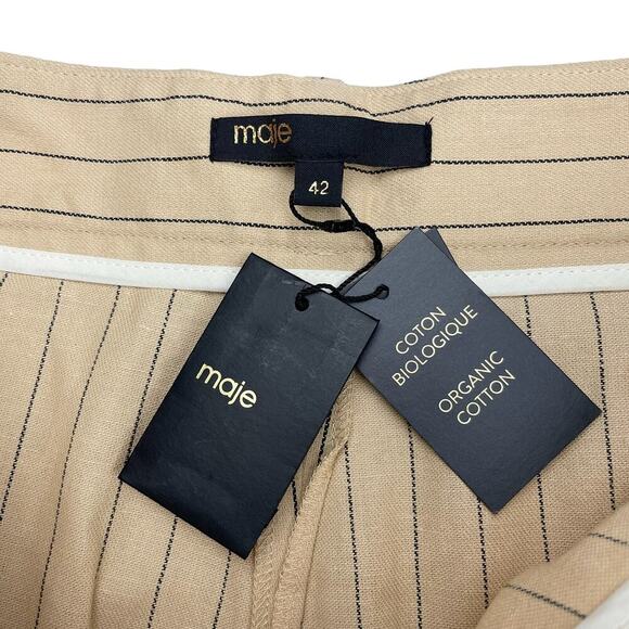 NWT MAJE Fitted High Waisted Linen Blend Striped Trousers XL Beige Black - Picture 6 of 9